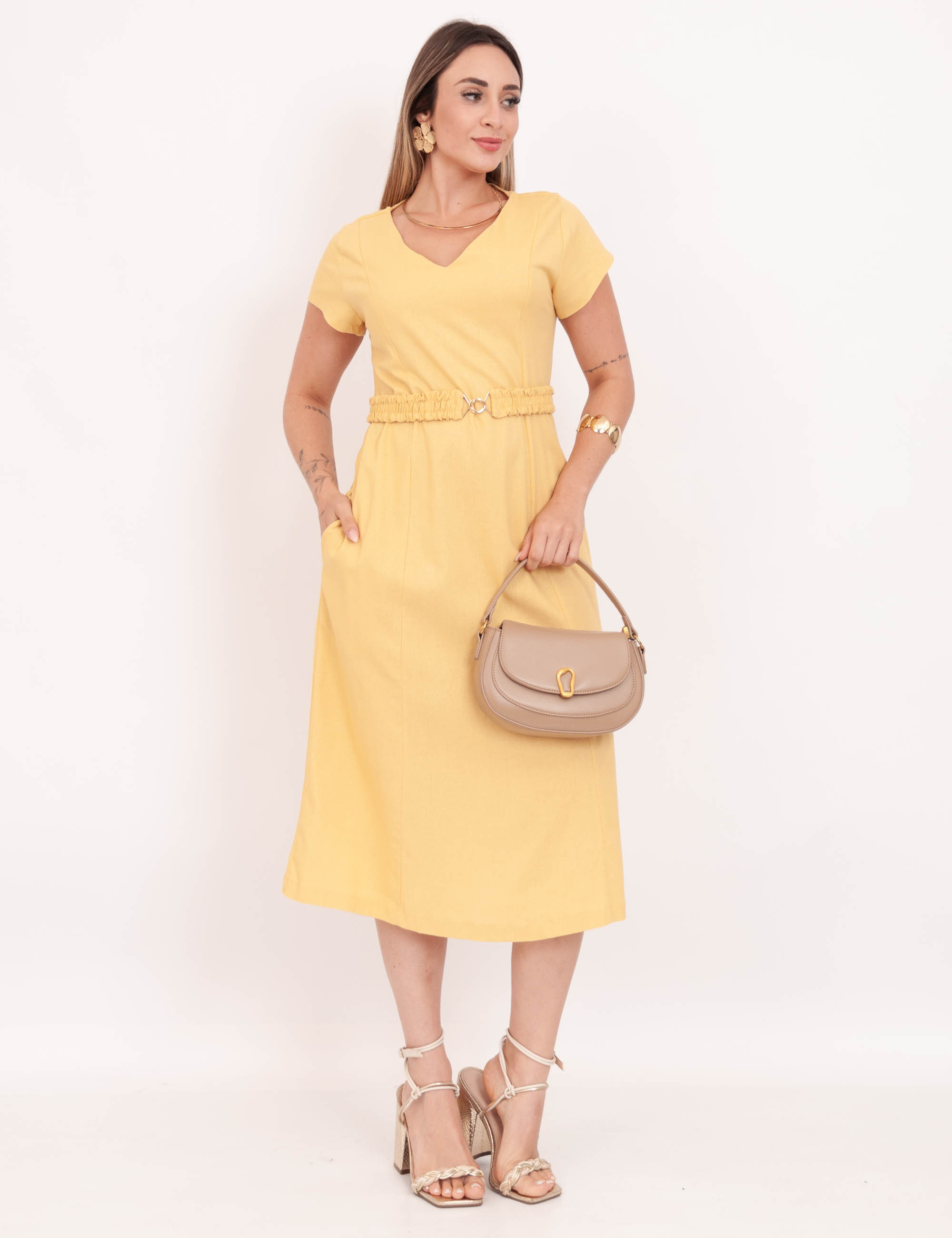 Vestido Carmen Linho Amarelo
