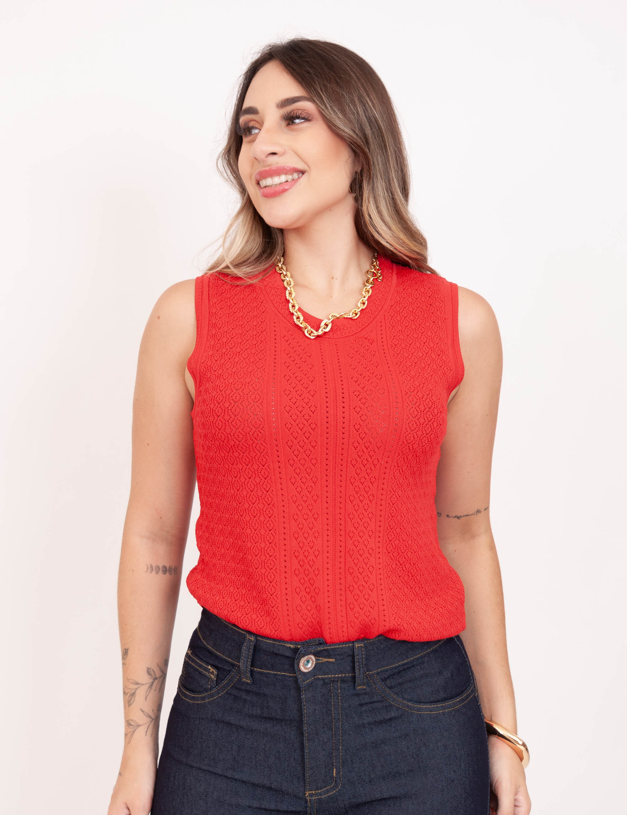 Blusa Tricot Rendada Vermelho 