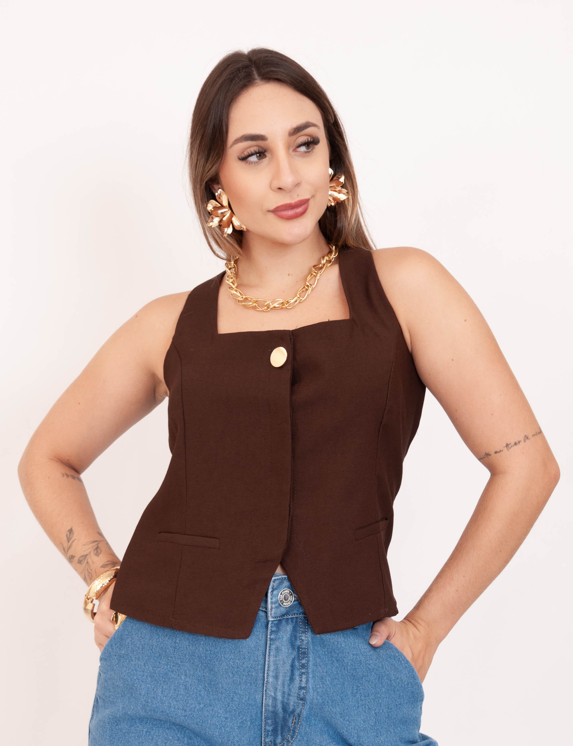 Blusa Alça Decote Marrom