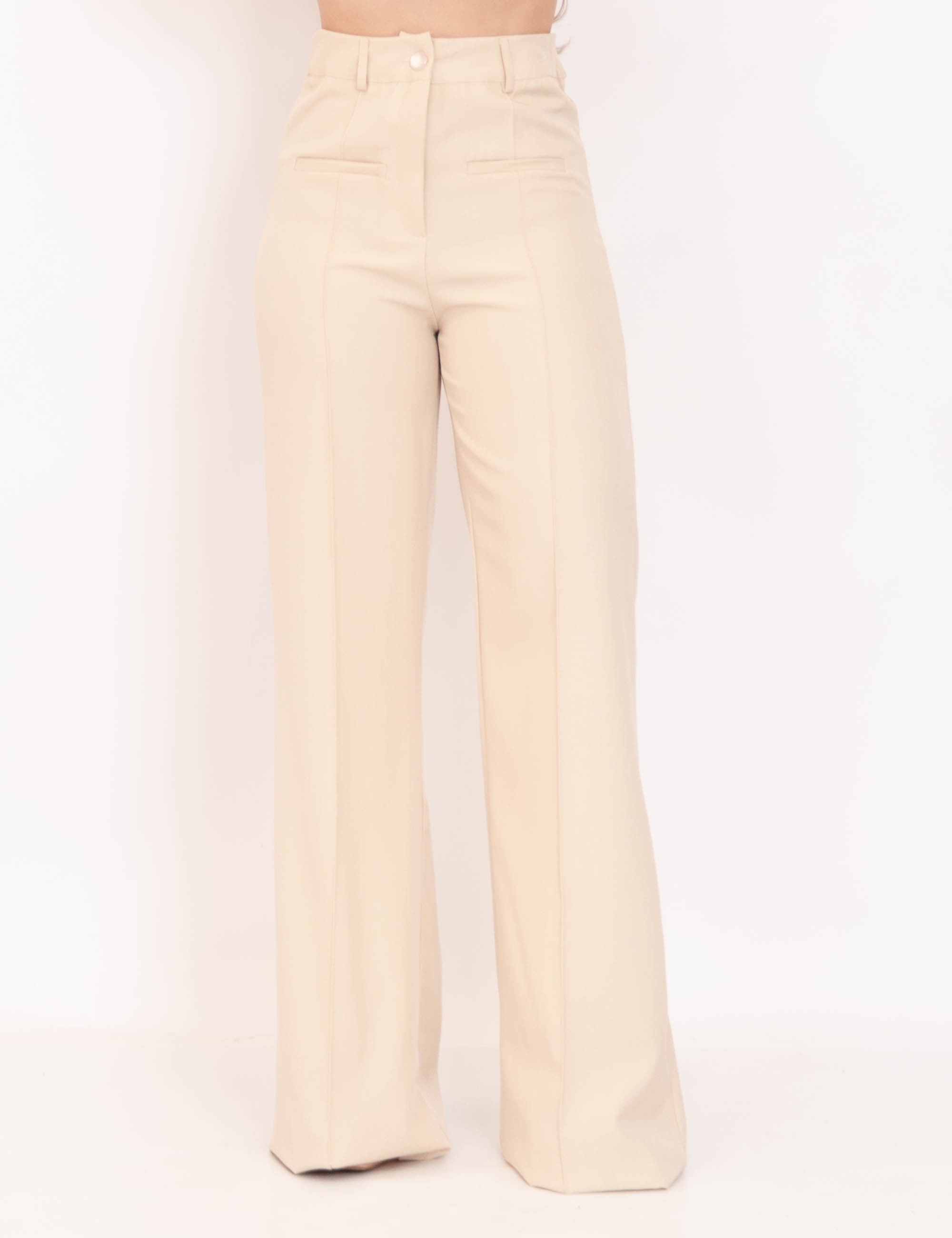 Calça Pantalona Lapela Bege