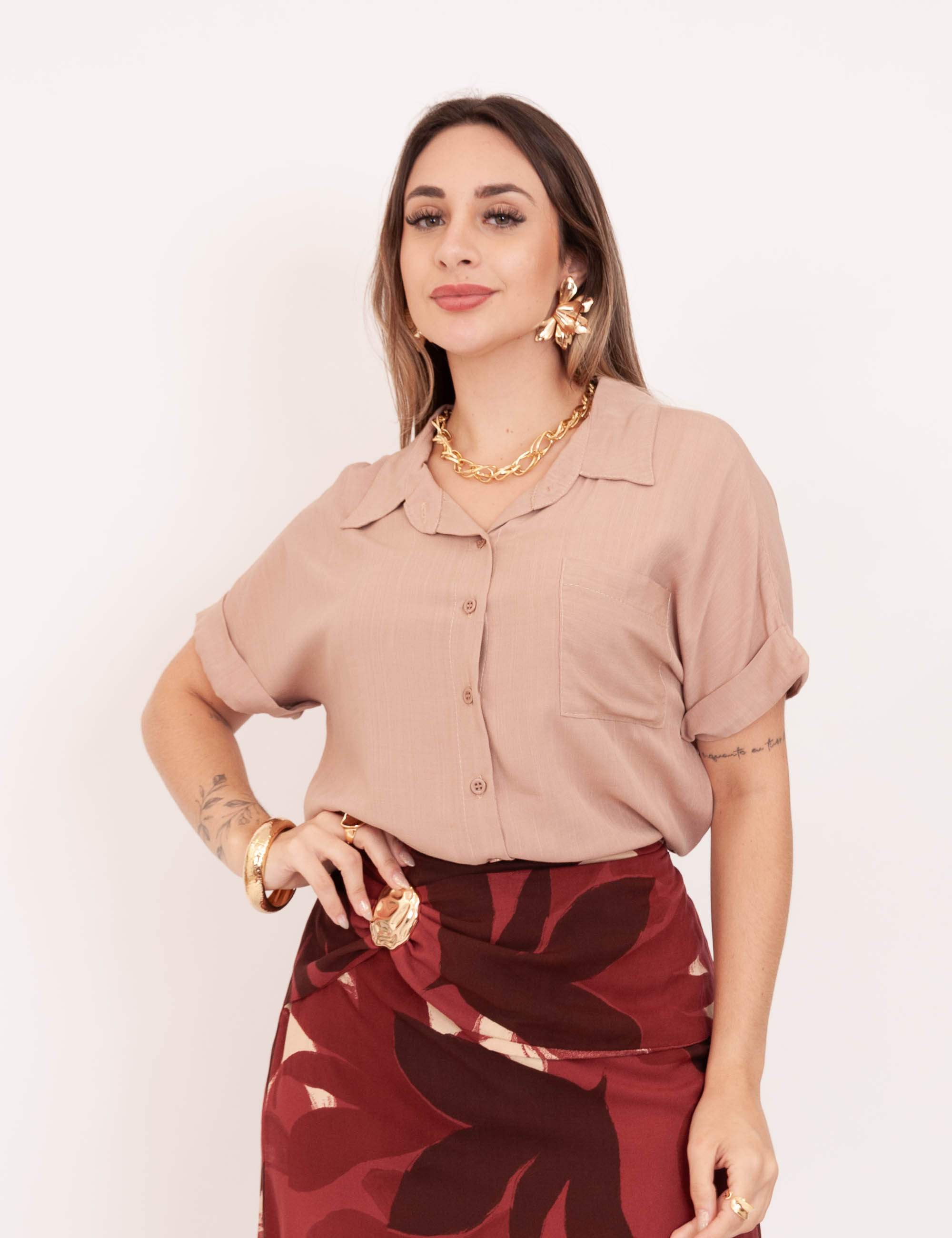 Camisa Cropped Visco Nude