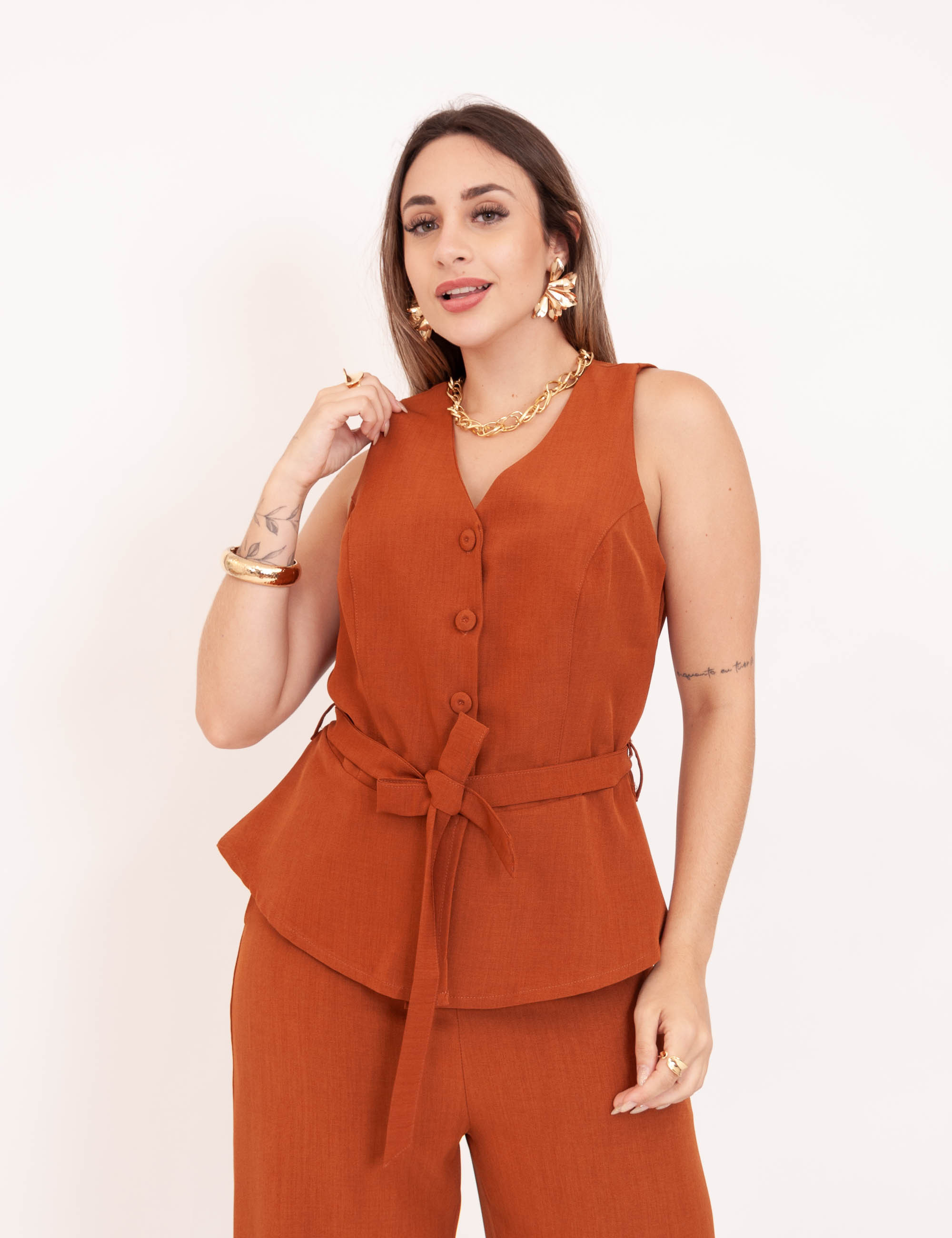Blusa Peplum Faixa Ferrugem