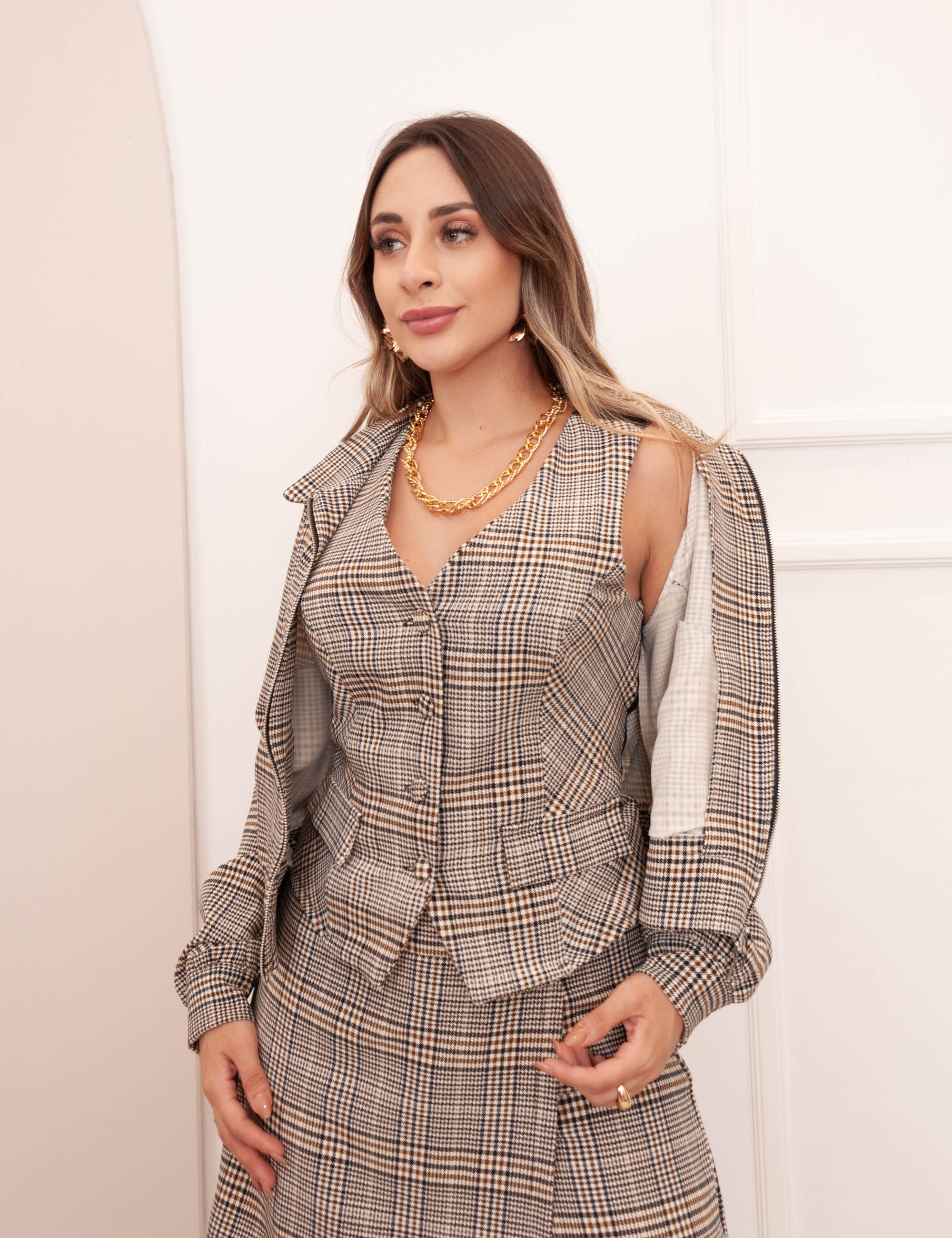 Colete Gisele Xadrez Cinza