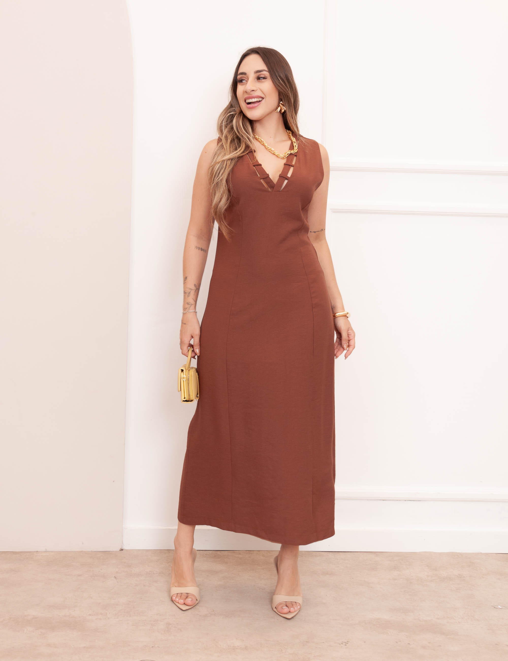 Vestido Longuete Carmela Marrom