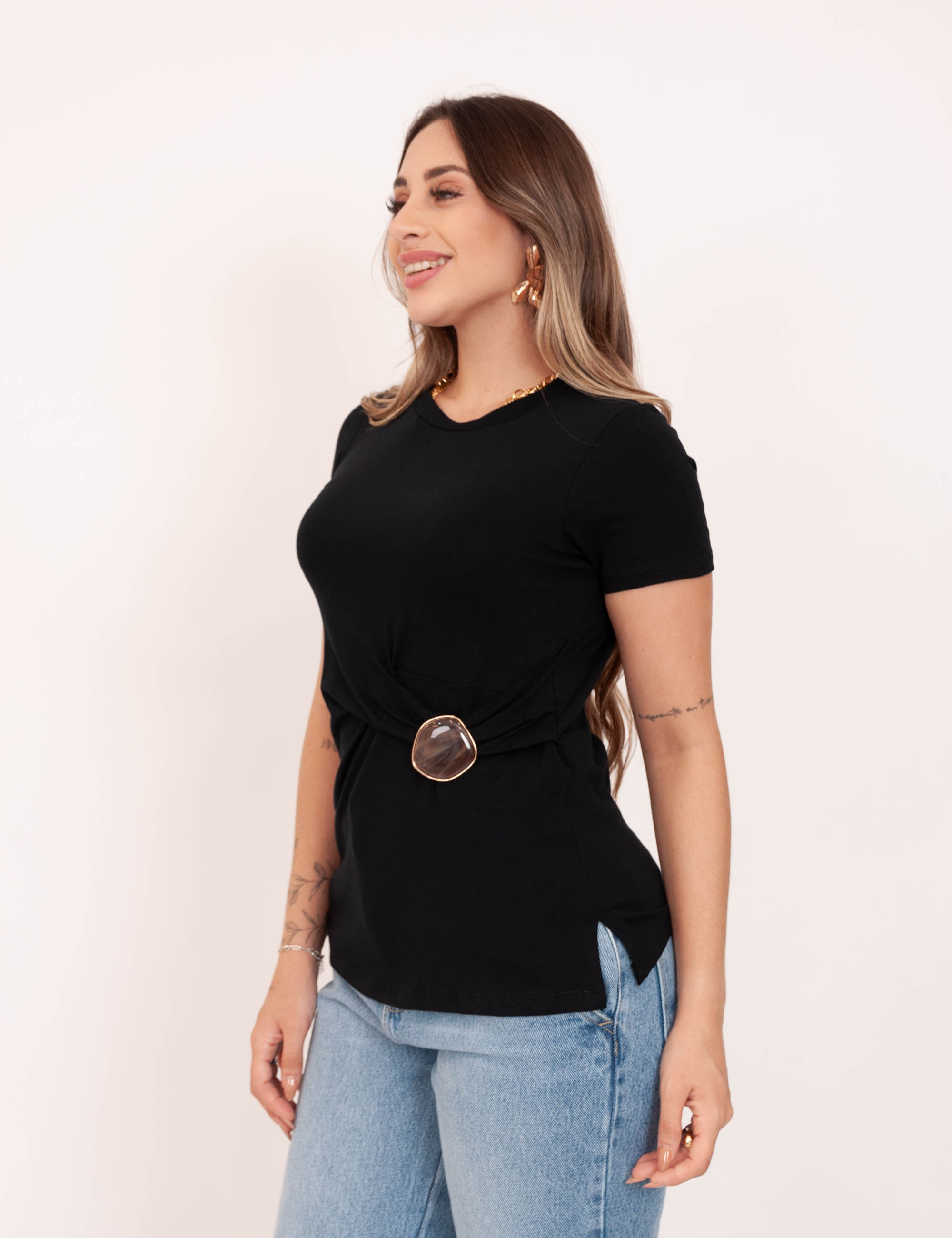 Blusa Viscolycra Fivela Preto