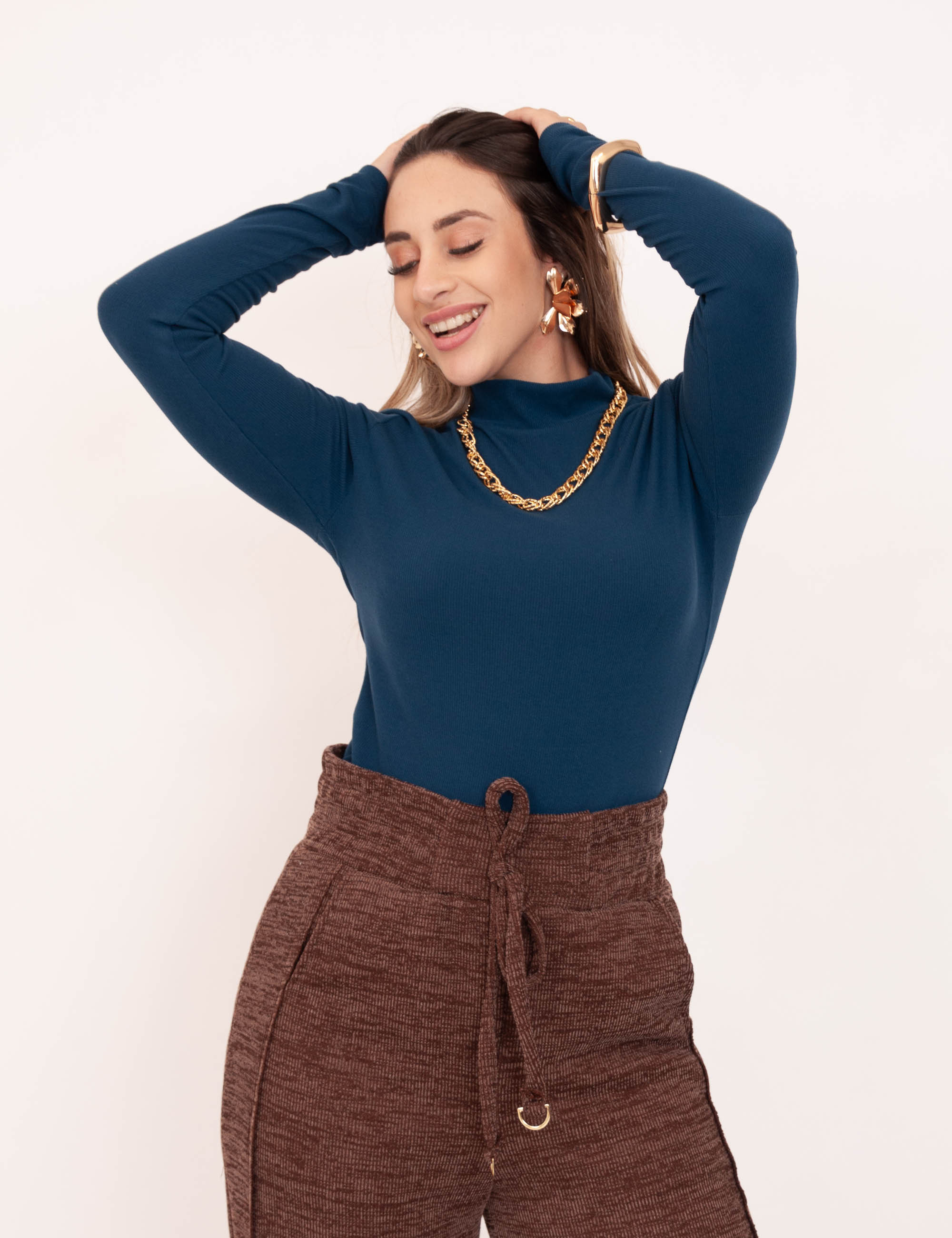 Blusa Gola Flanelada Azul
