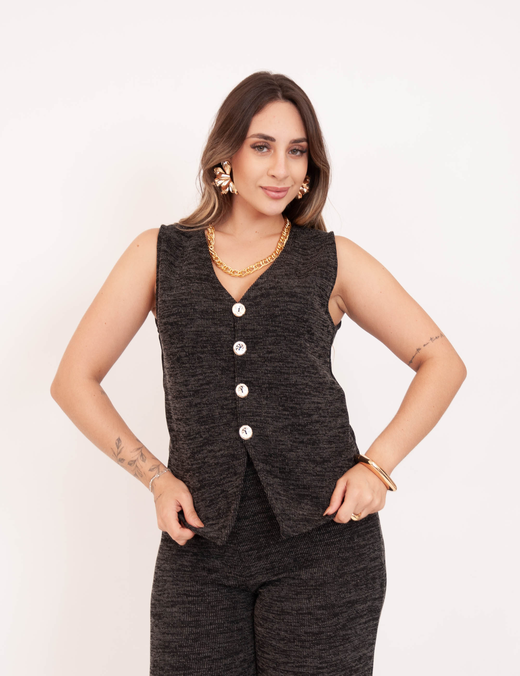Blusa  Lãzinha Botões Preto