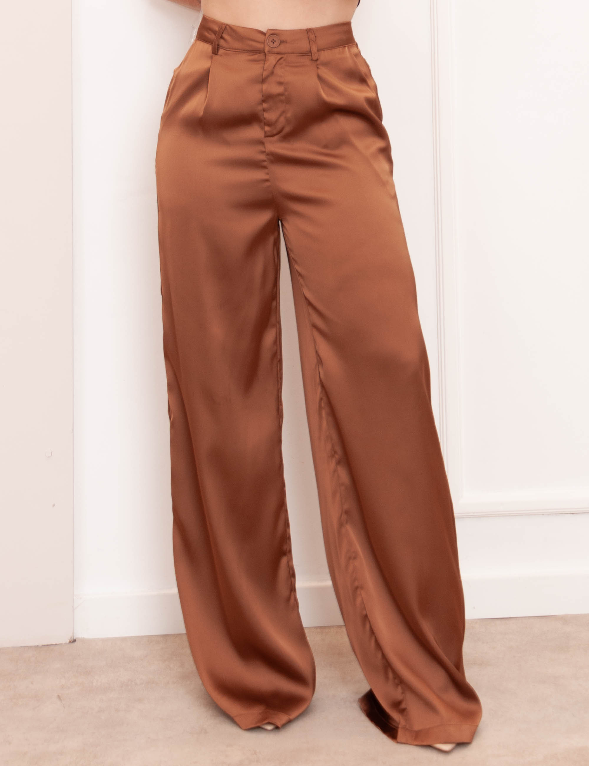 Calça Pantalona Cetim Caramelo
