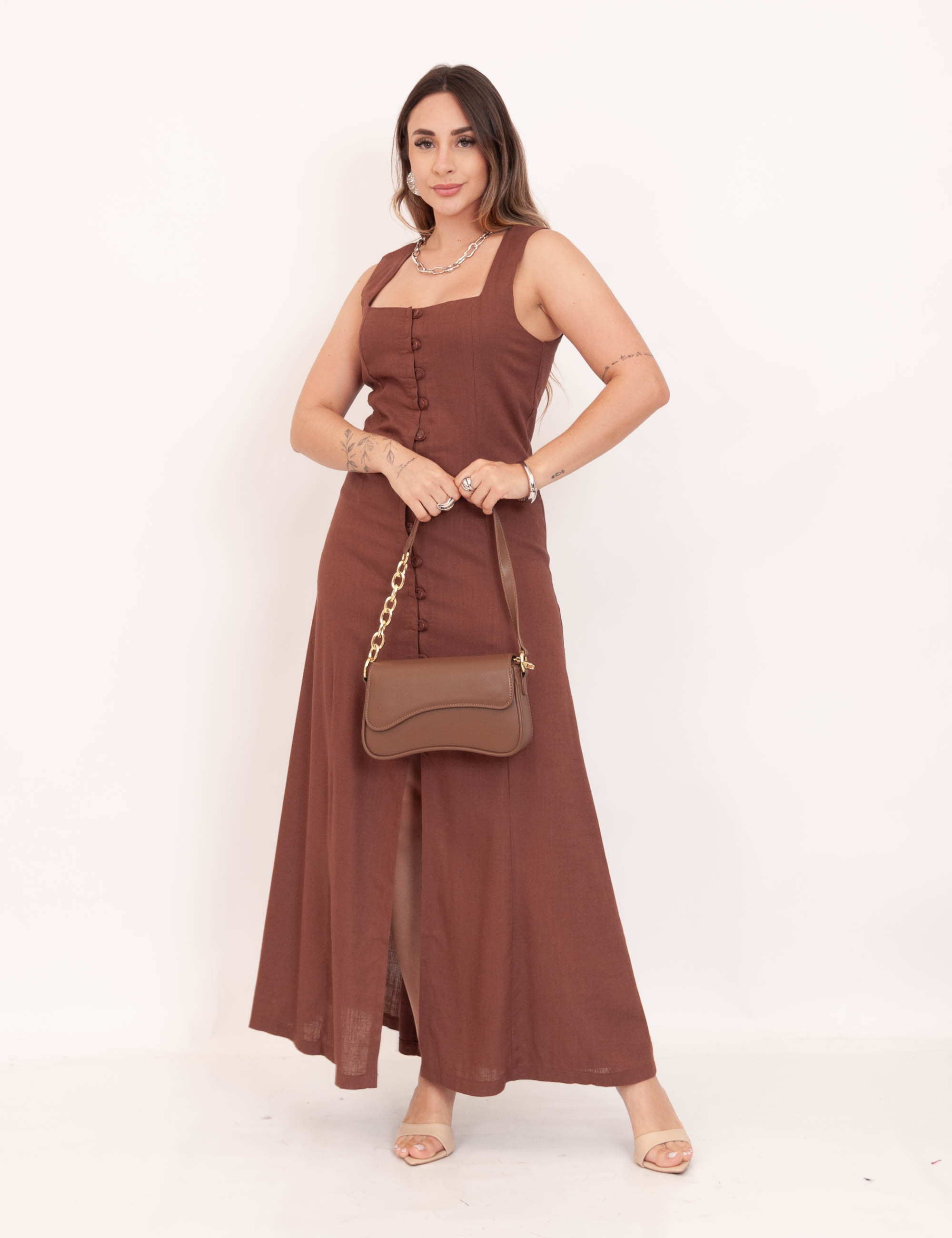 Vestido Emma Linho Marrom