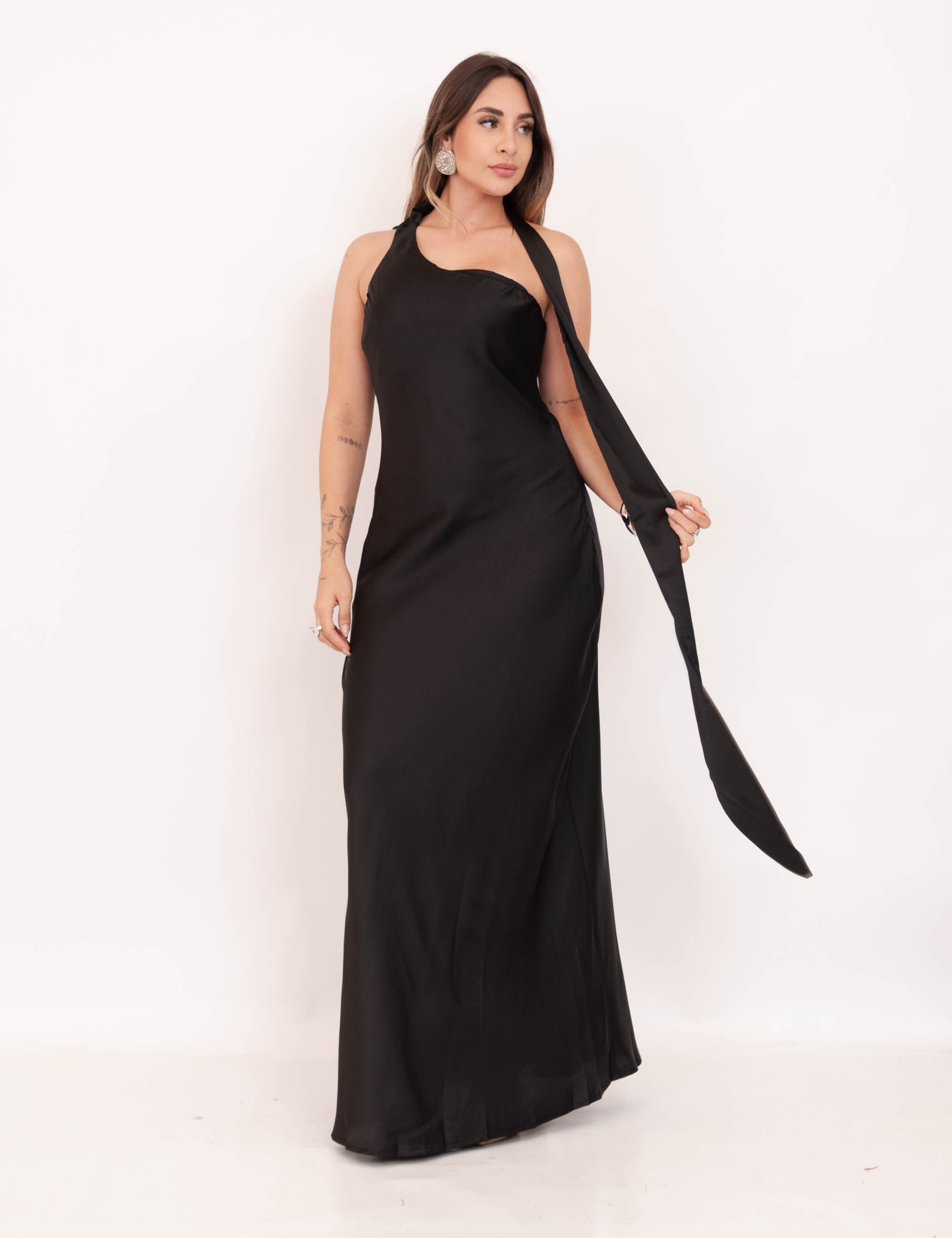 Vestido Veronica Cetim Preto