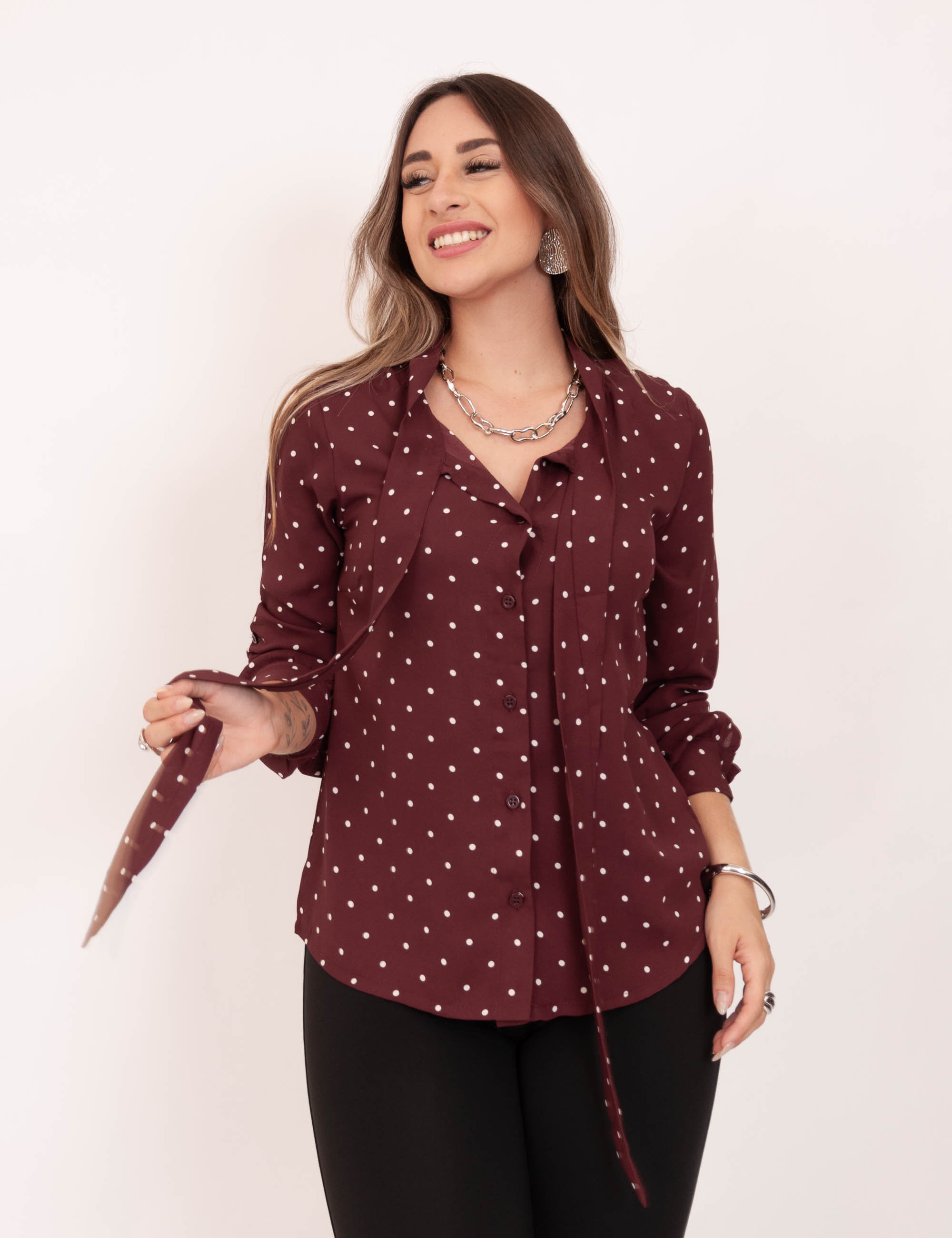 Camisa Crepe Poá Vinho