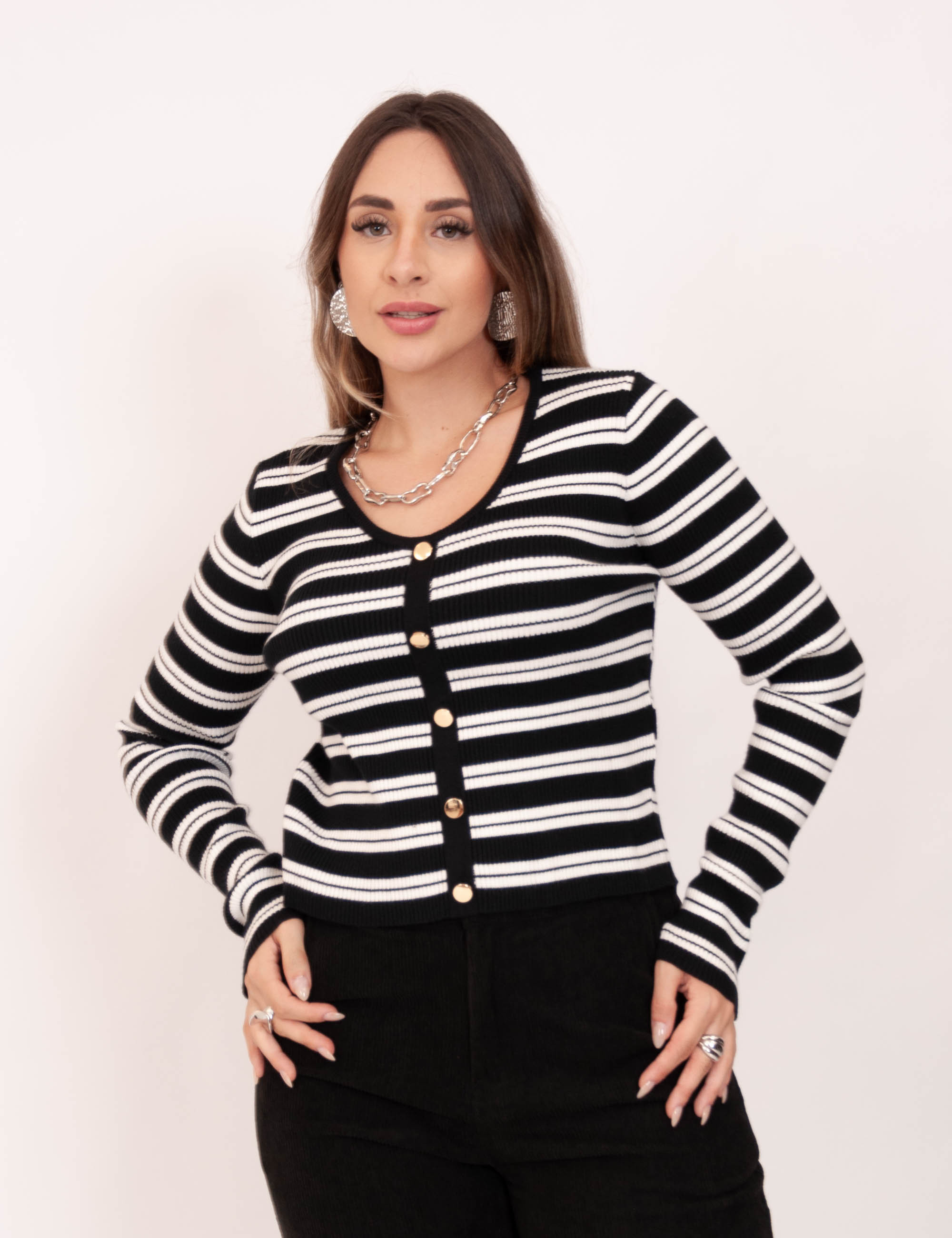 Blusa Tricot Listras Preto