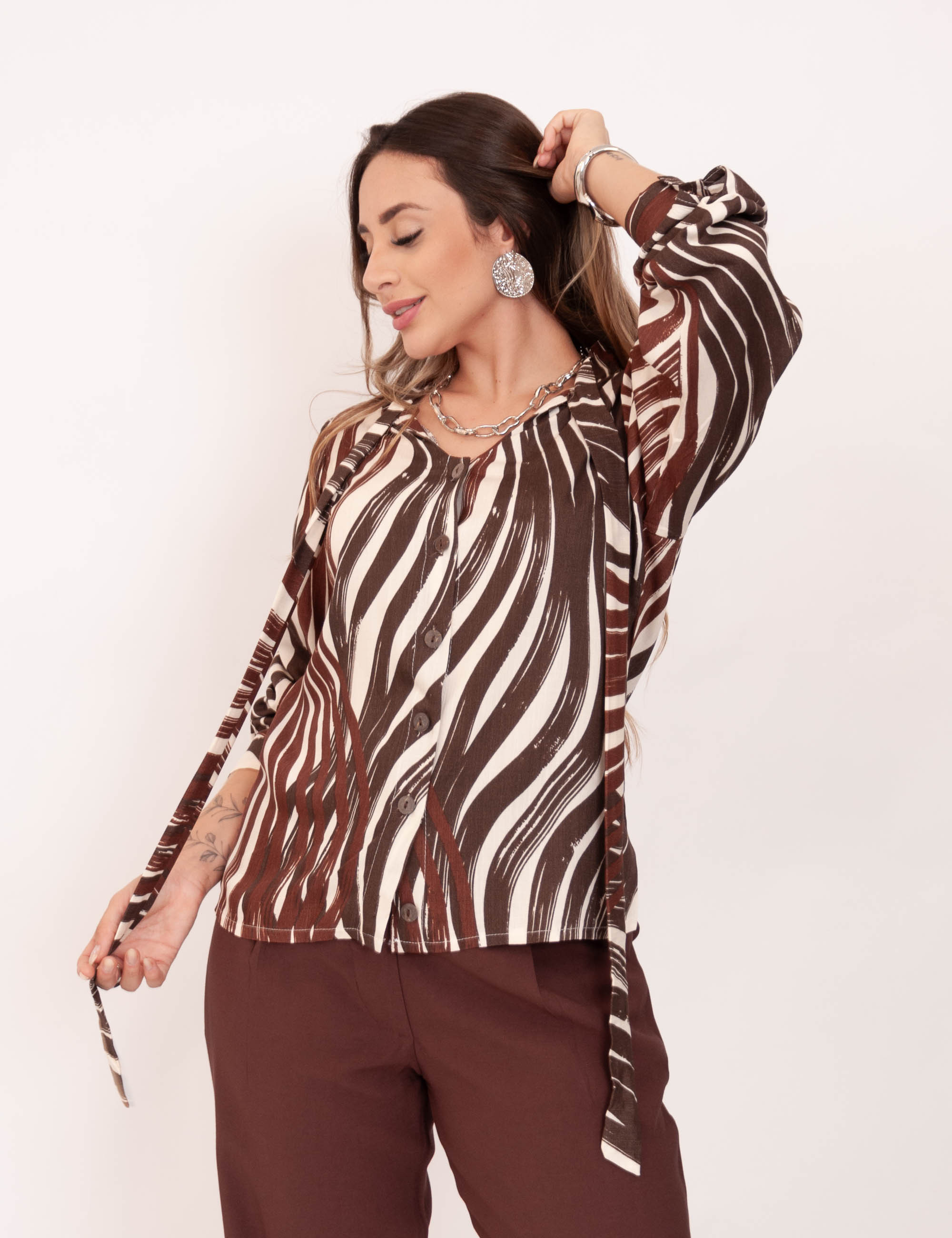 Camisa Abstrato Amarração Marrom