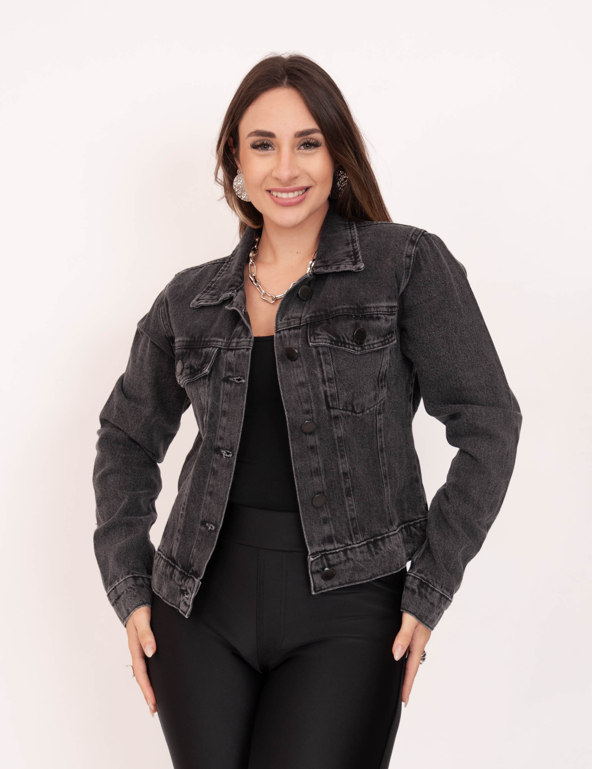 Jaqueta Jeans Preto Estonado