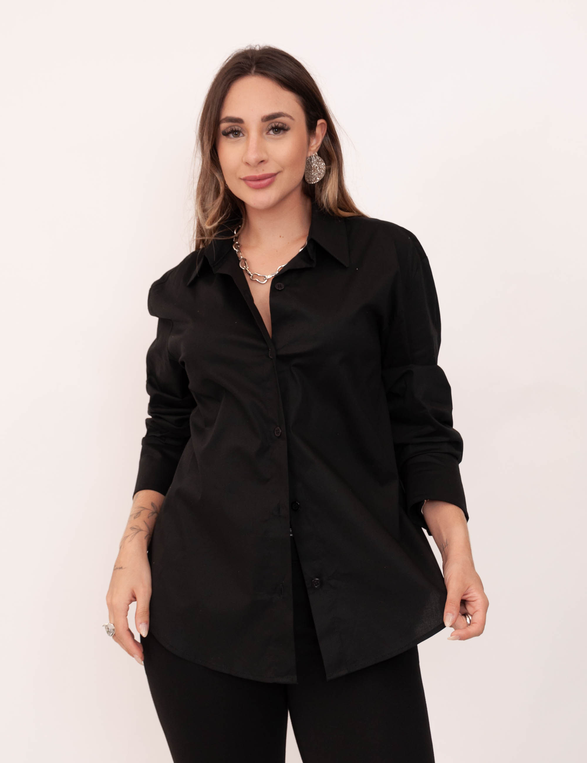Camisa Tricoline Gola Preto