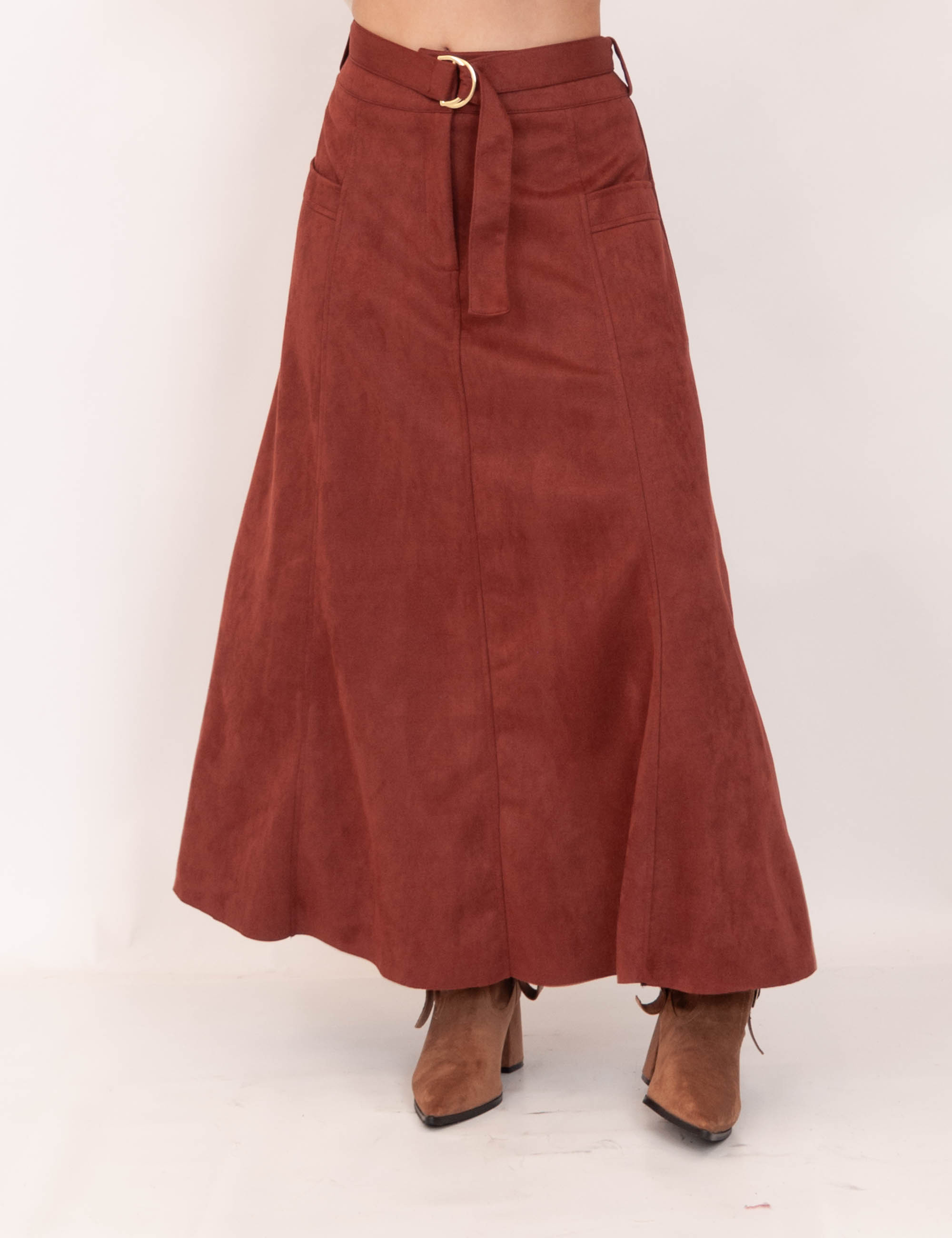 Saia Longuete Suede Vinho