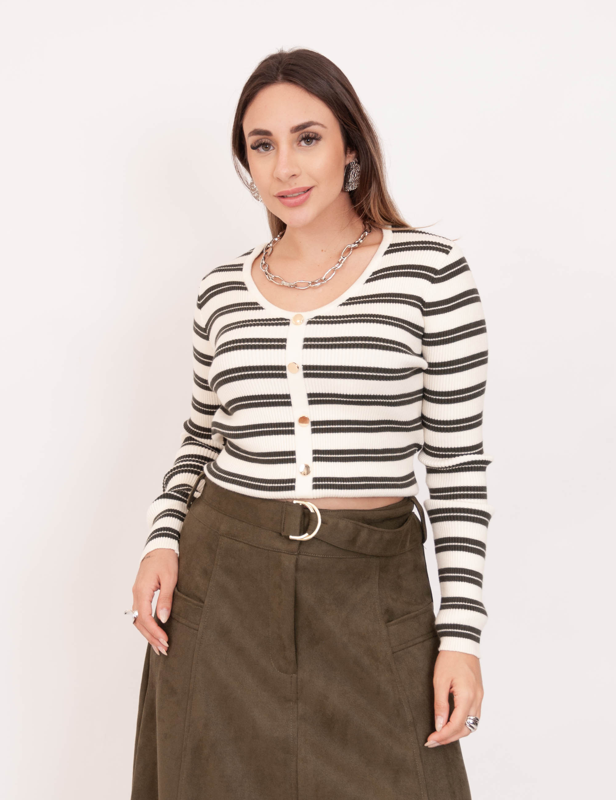 Blusa Tricot Listras Verde