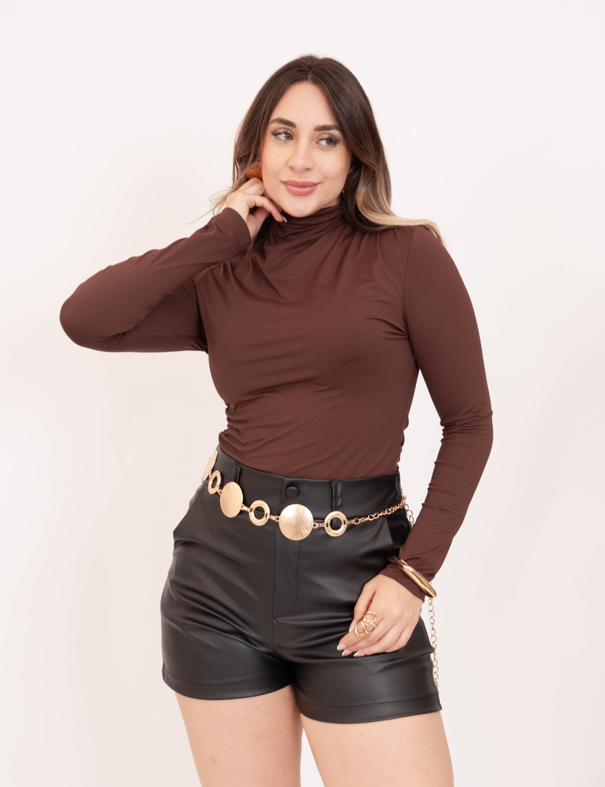 Blusa Franzido Gola Marrom