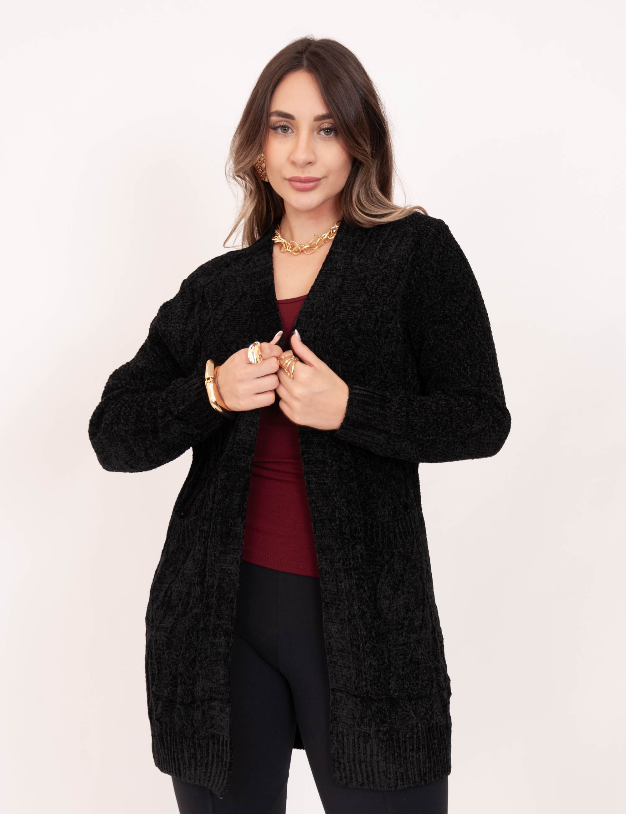 Cardigan Tricot Suede Preto