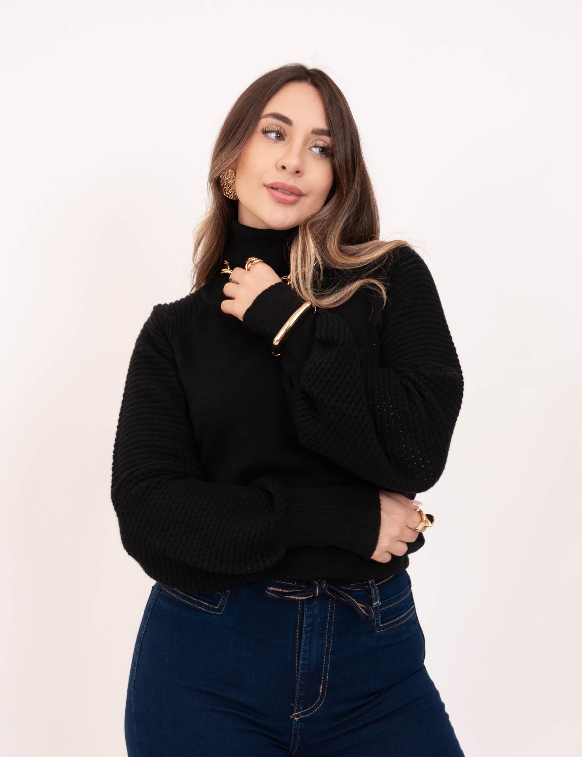 Tricot Manga Bufante Preto