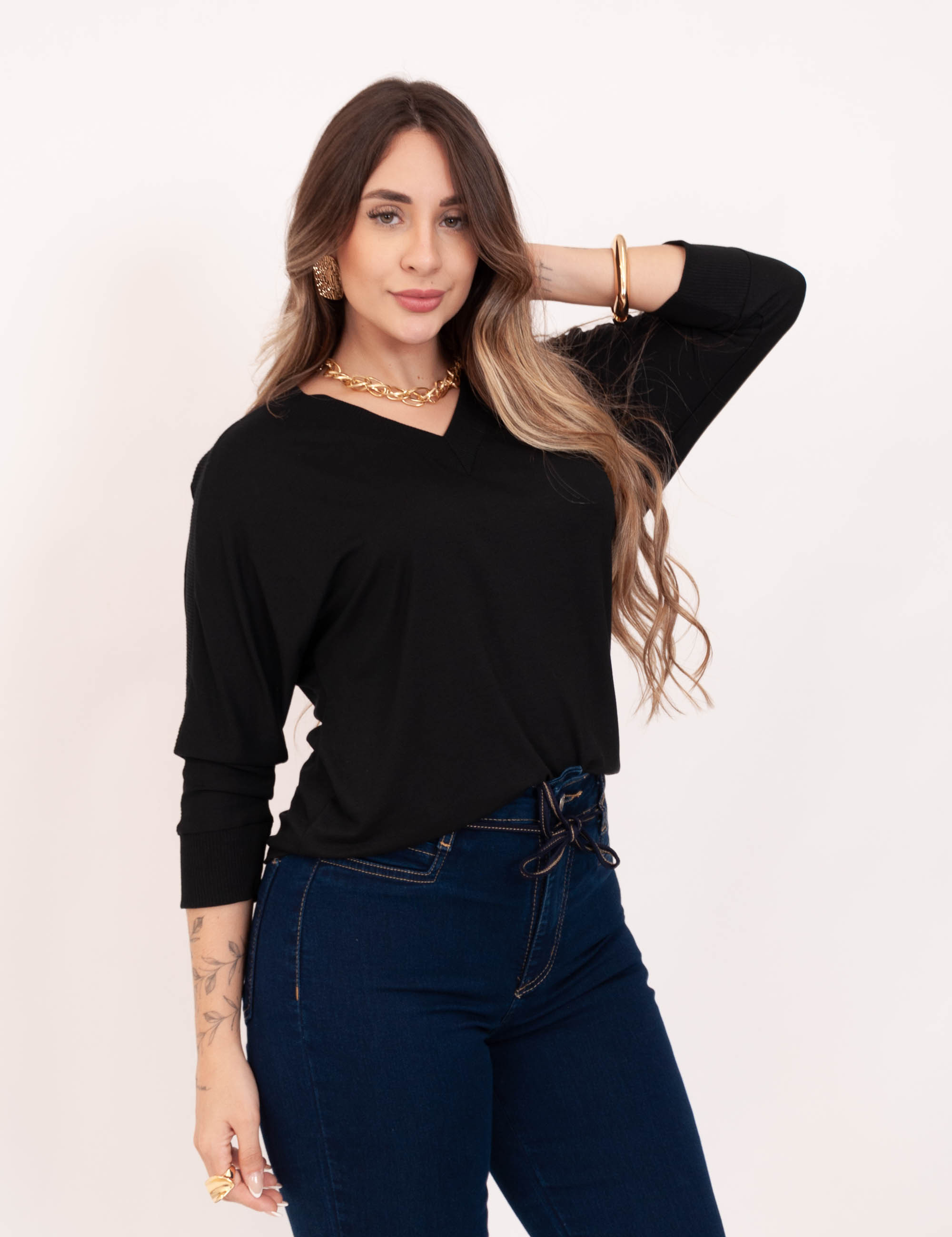 Blusa Malha 7/8 Preto