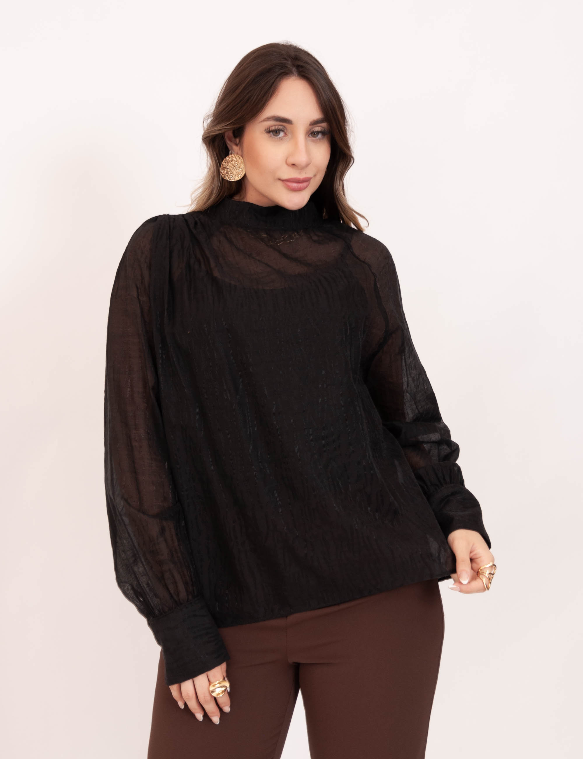 Blusa Voal Drapeado Preto