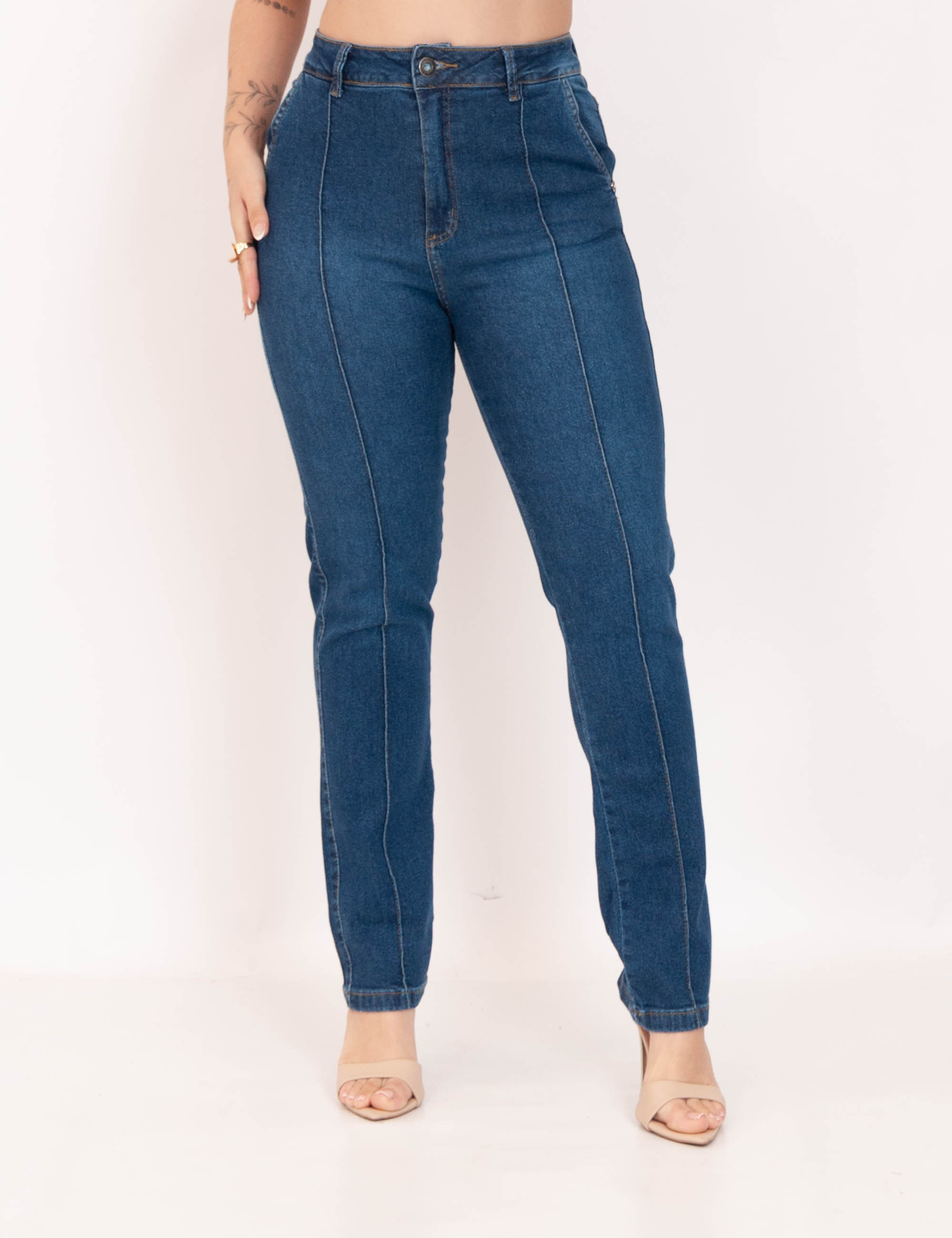 Calça Nervura Jeans Escuro