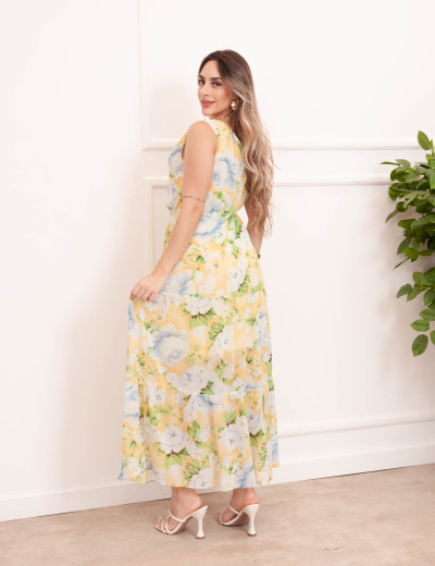 Vestido Serena Tule Floral Amarelo