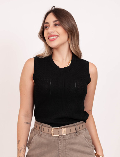 Blusa Tricot Rendada Preto