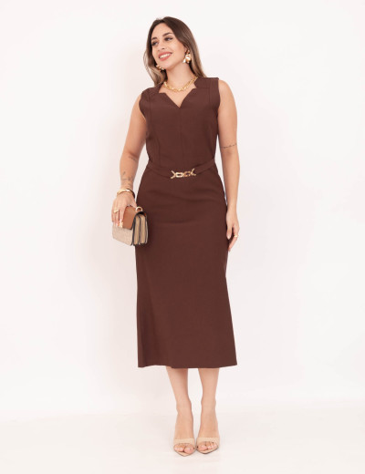 Vestido Dulce Midi Marrom
