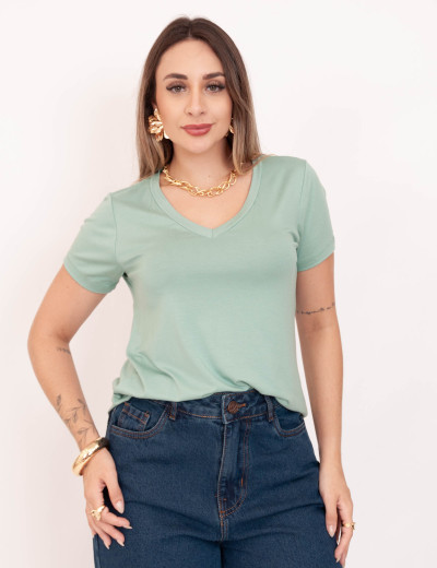 Blusa Básica Decote V Verde