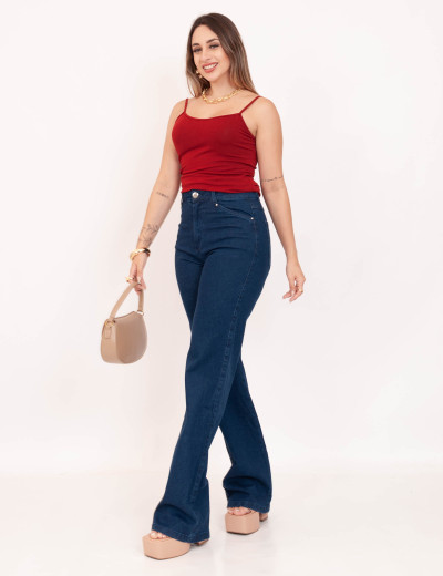 Calça Wide Leg Jeans Escuro