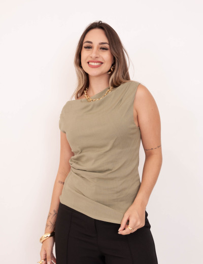 Blusa Viscolinho Alça Verde