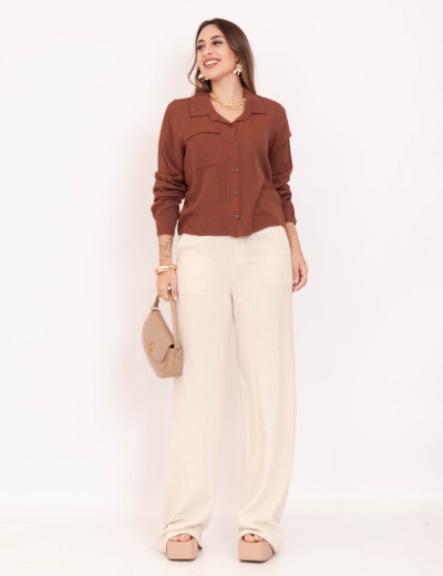 Camisa Viscose Gola Marrom