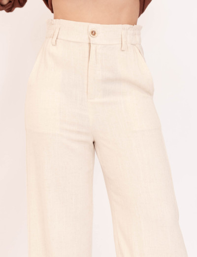 Calça Pantalona Viscolinho Bege