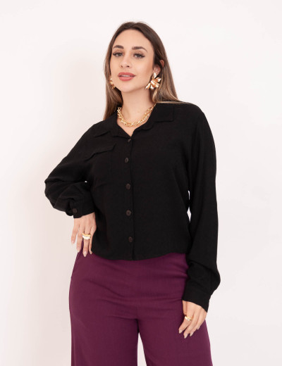 Camisa Viscose Gola Preto