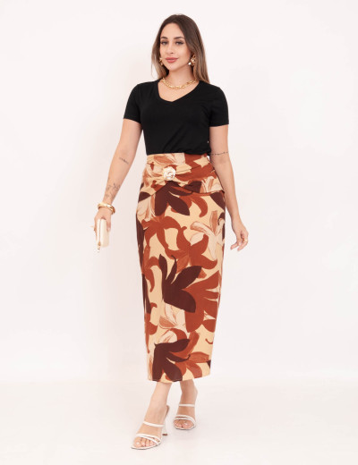 Saia Fivela Folhas Caramelo