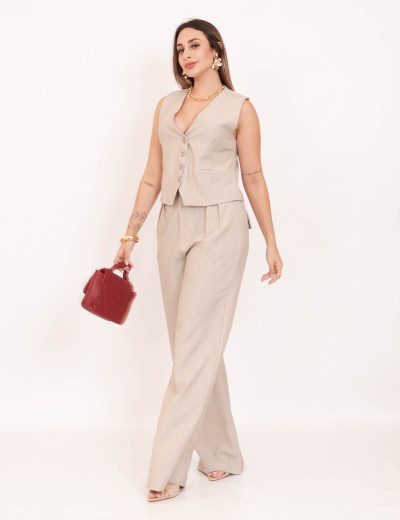 Pantalona Alfaiataria Pregas Areia