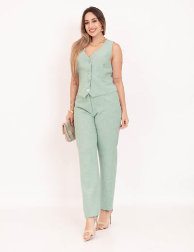 Calça Linho Bolso Verde
