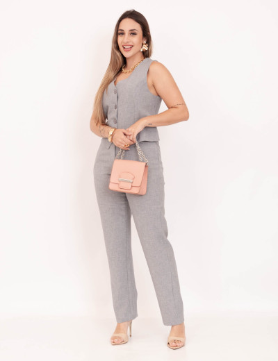 Calça Linho Bolso Cinza