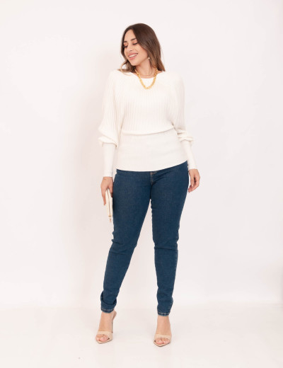  Tricot Morcego Canelado Off