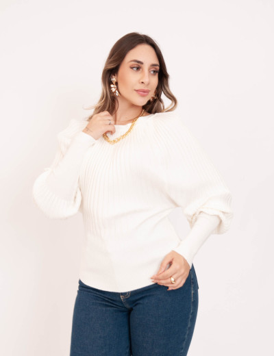  Tricot Morcego Canelado Off