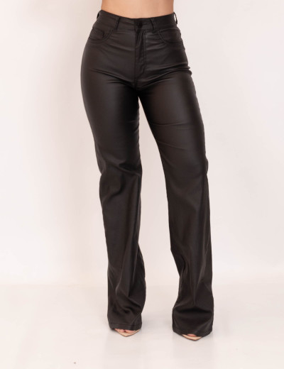 Calça Wid Leg Resinada Preto