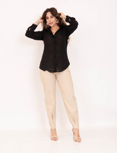 Camisa Voal Texturizada Preto