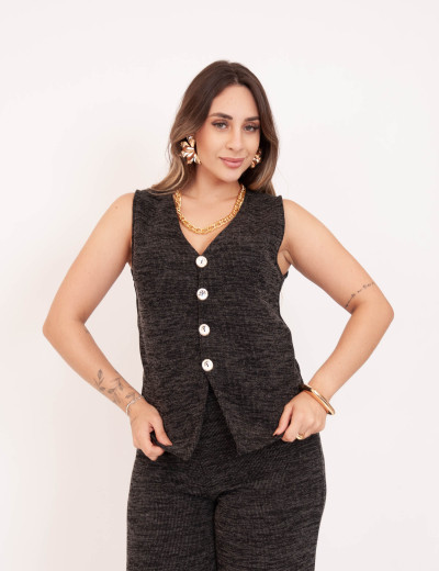 Blusa  Lãzinha Botões Preto