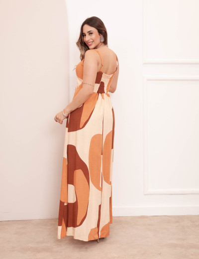 Vestido Longuete Abstrato Caramelo
