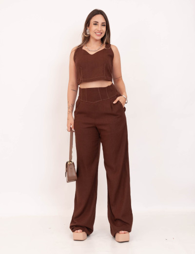 Conjunto Viscolinho Pesponto Marrom