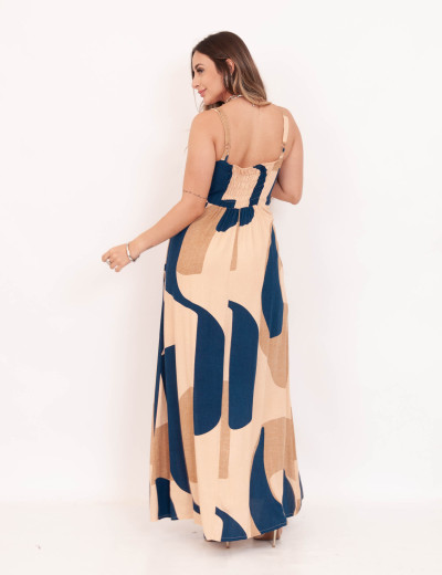 Vestido Longuete Abstrato Azul