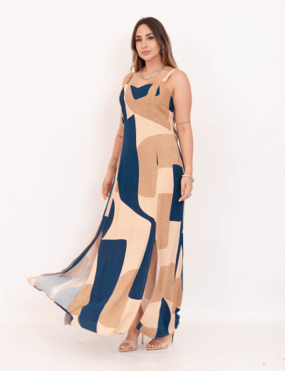 Vestido Longuete Abstrato Azul