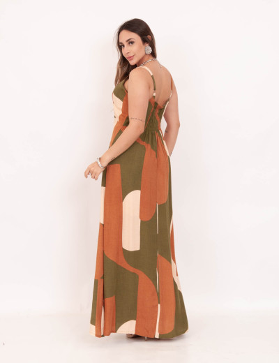 Vestido Longuete Abstrato Verde